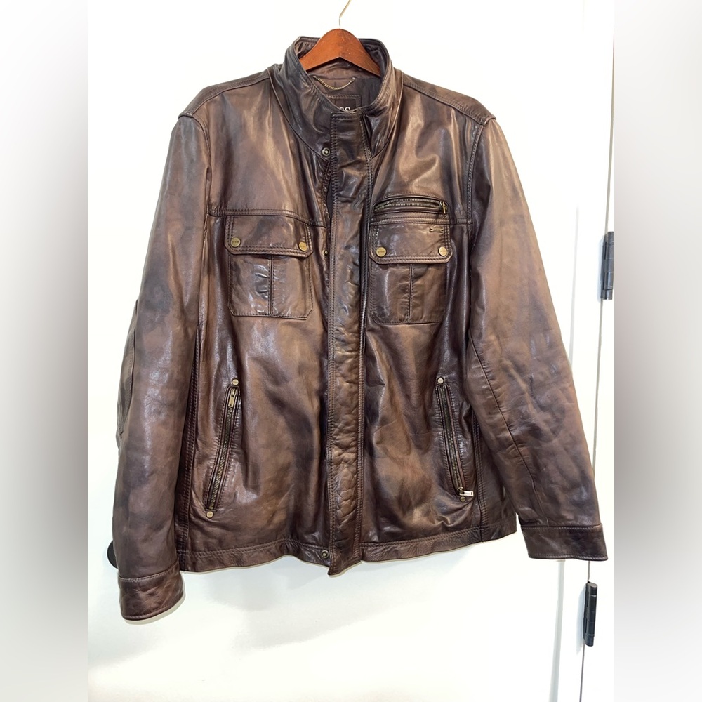 Guess Men's Dark Brown Leather Field Jacket
